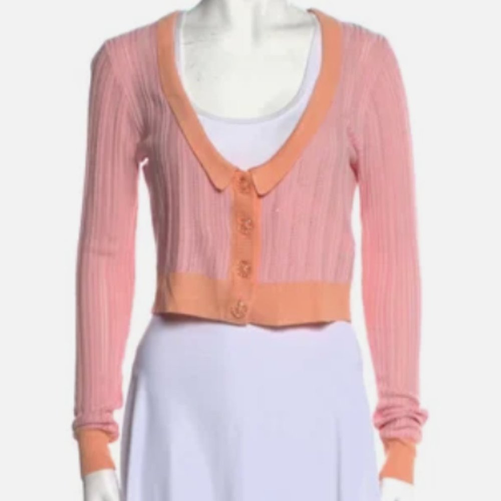 For Love and Lemons V Neck Sweater | Medium | Pastel Pink & Orange